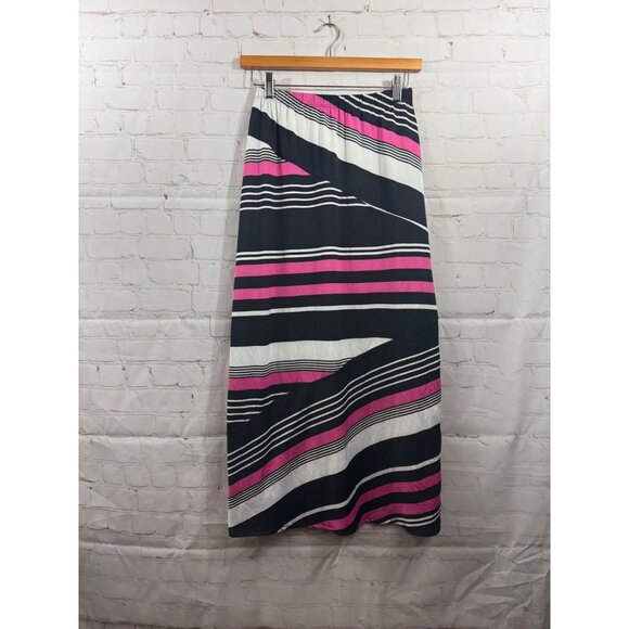 Kim Rogers Maxi Skirt Womens Size Small Petite White Pink Black Striped (READ) - Picture 1 of 5